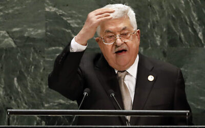 Le président de l'Autorité palestinienne, Mahmoud Abbas, s'adresse à l'Assemblée générale des Nations Unies lors de sa 74e session, le 26 septembre 2019. (AP Photo/Richard Drew)