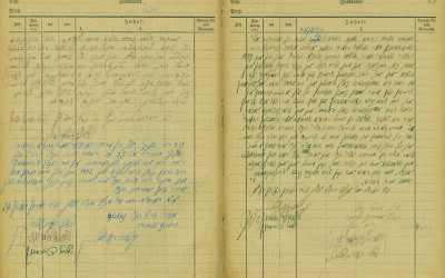 Un grand livre de compte du tribunal rabbinique de Bergen-Belsen pour les épouses "enchaînées" dans le sillage de la Shoah. (Maison d'enchères Kedem)
