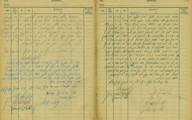Un grand livre de compte du tribunal rabbinique de Bergen-Belsen pour les épouses "enchaînées" dans le sillage de la Shoah. (Maison d'enchères Kedem) Un grand livre de compte du tribunal rabbinique de Bergen-Belsen pour les épouses "enchaînées" dans le sillage de la Shoah. (Maison d'enchères Kedem)