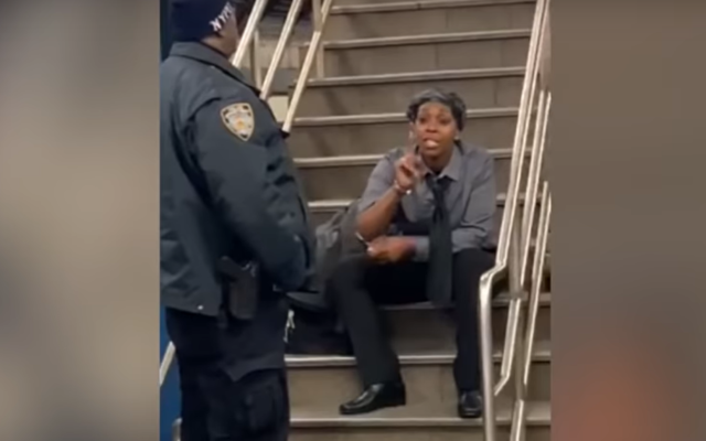 Une femme, identifiée par la police de New York comme étant Zarinah Ali, se déchaîne contre les Juifs dans une station de métro à New York le 12 décembre 2019. (Capture d'écran : YouTube)