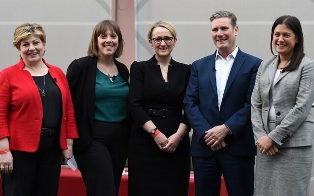 Les candidats à la direction du Parti travailliste britannique : Emily Thornberry, Jess Phillips, Rebecca Long-Bailey, Keir Starmer et Lisa Nandy. (Crédit : Paul ELLIS / AFP)