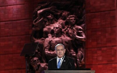 Le Premier ministre israélien Benjamin Netanyahu au 5e Forum de la Shoah, à Jérusalem, le 23 janvier 2020. (Crédit by Abir SULTAN / POOL / AFP)