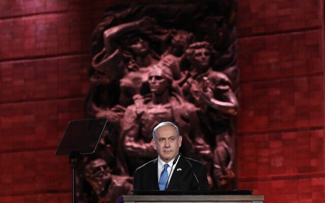Le Premier ministre israélien Benjamin Netanyahu au 5e Forum de la Shoah, à Jérusalem, le 23 janvier 2020. (Crédit by Abir SULTAN / POOL / AFP) Le Premier ministre israélien Benjamin Netanyahu au 5e Forum de la Shoah, à Jérusalem, le 23 janvier 2020. (Crédit by Abir SULTAN / POOL / AFP)
