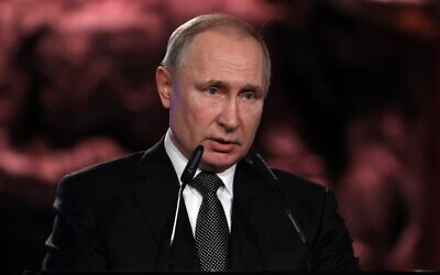 Le président russe Vladimir Poutine au 5e Forum de la Shoah, à Jérusalem, le 23 janvier 2020. (Crédit by Abir SULTAN / POOL / AFP)