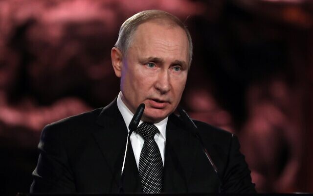 Le président russe Vladimir Poutine au 5e Forum de la Shoah, à Jérusalem, le 23 janvier 2020. (Crédit by Abir SULTAN / POOL / AFP)