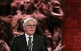 Le président allemand Frank-Walter Steinmeier prononce un discours lors du cinquième Forum mondial sur la Shoah au mémorial de la Shoah de Yad Vashem à Jérusalem, le 23 janvier 2020. (ABIR SULTAN / POOL / AFP)