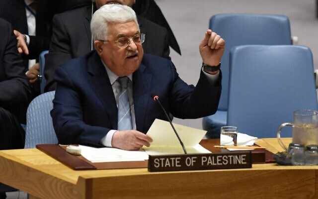 Le chef de l'Autorité palestinienne Mahmoud Abbas s'exprime au Conseil de sécurité des Nations unies à New York, le 20 février 2018. (AFP/Timothy A. Clary) Le chef de l'Autorité palestinienne Mahmoud Abbas s'exprime au Conseil de sécurité des Nations unies à New York, le 20 février 2018. (AFP/Timothy A. Clary)