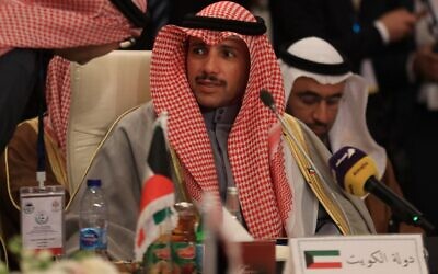 Le président de l'Assemblée nationale du Koweït Marzouq al-Ghanem participe à la réunion d'urgence de l'union arabe inter-parlementaire à Amman, la capitale de Jordanie, le 8 février 2020 pour discuter de plan controversé de paix pour le Moyen-Orient à Washington. (Photo par Khalil MAZRAAWI / AFP)