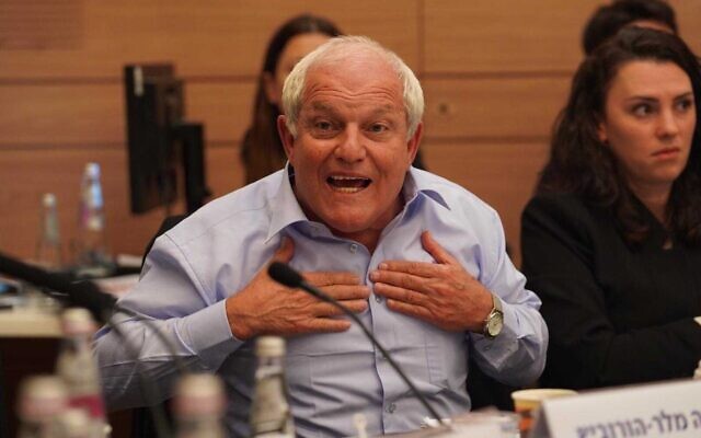 Le député Likud Haim Katz au cours d'une discussion de la commission de la Knesset concernant sa requête d'immunité parlementaire, le 4 février 2020 (Crédit : Adina Veldman/Knesset)