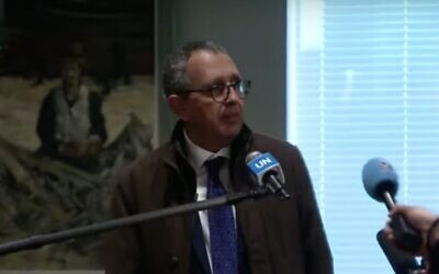 Moncef Baati, l'ambassadeur tunisien aux Nations unies, au siège des Nations unies à New York, le 30 janvier 2020. (Capture d'écran: YouTube)
