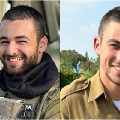 Le sergent chef Yair Avitan, à gauche, et le sergent de première classe réserviste Yakir Shmuel Tatelbaum, à droite, tués dans les combats dans le nord de Gaza, le 28 juin 2024. (Autorisation)