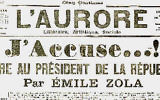 La lettre "J'accuse" d'Emile Zola, publiée en 1898 dans L'Aurore. (Crédit : WikiCommons)