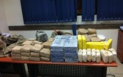 Part of a 63 kilogram stash of cocaine and heroin nabbed Tuesday night (photo credit: Israel Police Twitter feed)