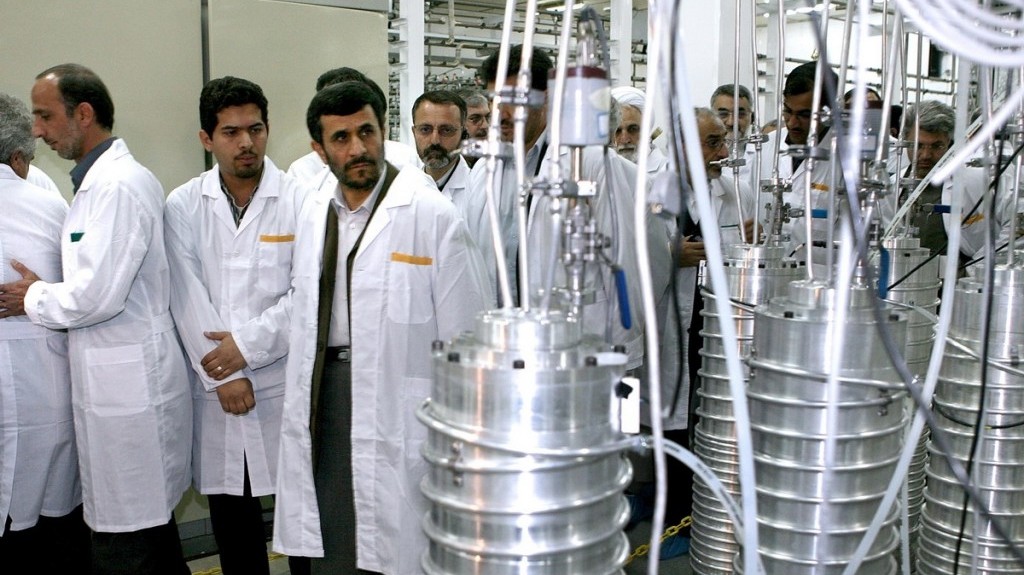 Iranian President Mahmoud Ahmadinejad visits the Natanz enrichment facility in 2008 (photo credit: www.president.ir)