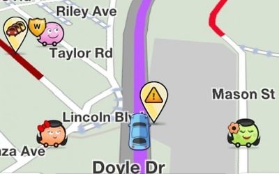 Ecran de navigation Waze. (Autorisation)