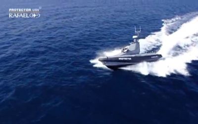Illustration d'un bateau de surveillance développé par Rafael (Crédit : Youtube screen capture)