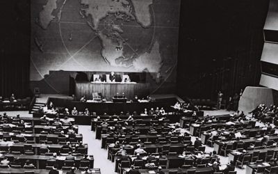 Le vote à l'ONU du Plan de Partition, le  29 novembre 1947 (Crédit :  Government Press Office, Jerusalem)