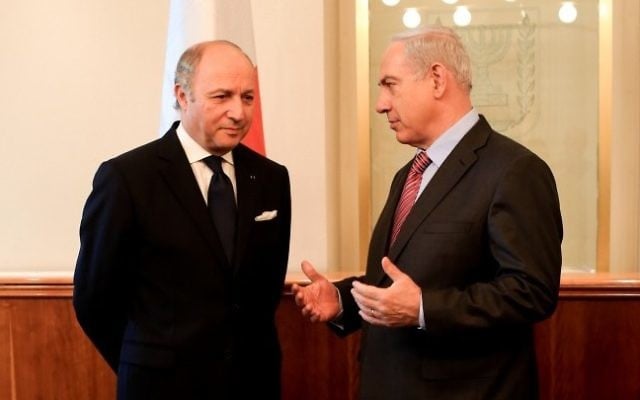 Laurent Fabius et Benjamin Netanyahu -2012. (Crédit : Valentine Bourrat/French embassy Tel Aviv) Laurent Fabius et Benjamin Netanyahu -2012. (Crédit : Valentine Bourrat/French embassy Tel Aviv)