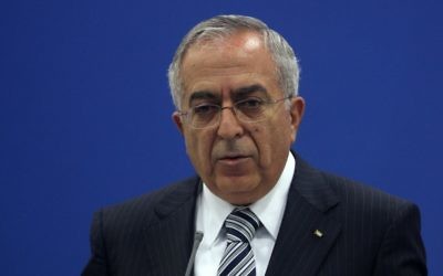 Salam Fayyad, ancien Premier ministre de l'Autorité palestinienne, en 2012. (Crédit : Issam Rimawi/Flash90)