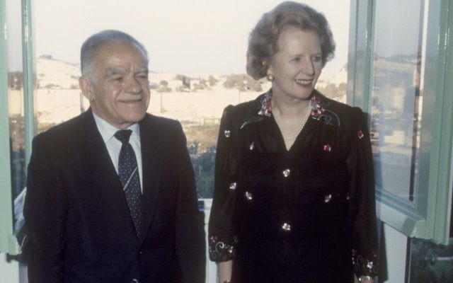 Margaret Thatcher avec Yitzhak Shamir à Jérusalem en 1986. (Crédit: Yossi Zamir/Flash90)
