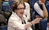 83-year-old Dora Roth fumes at politicians during a Knesset debate on the treatment of Holocaust survivors, Monday, April 29. (photo credit: image capture/Knesset Channel)