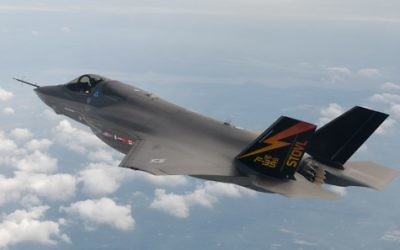 Un avion de chasse F-35 (Crédit : Liz Kaszynski/Flash90)