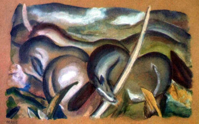 Marc Franz, Pferde in Landschaft ("Chevaux dans un paysage") , 1911.  Un des tableaux découverts dans la collection de Munich. (Crédit :  domaine publique)
