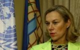 Sigrid Kaag, alors chef de la mission de supervision du démantèlement de l'arsenal chimique syrien, à Damas, le 11 février 2014. (Crédit : Louai Beshara/AFP)