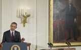 Le président américain Barack Obama prononce un discours à la Maison Blanche, le 18 mars 2014 (Crédit : AFP PHOTO/Saul LOEB)
