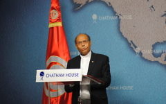 Le président tunisien Moncef Marzouki à Chatham House (Crédit : Chatham House/Flickr/CC BY 2.0)