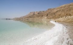Rivage salé de la mer Morte (Crédit : Ian et Wendy Sewell/Wikimedia commons)