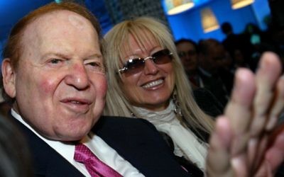 Sheldon Adelson et sa femme Miriam. (Crédit : Olivier Fitoussi/Flash90)