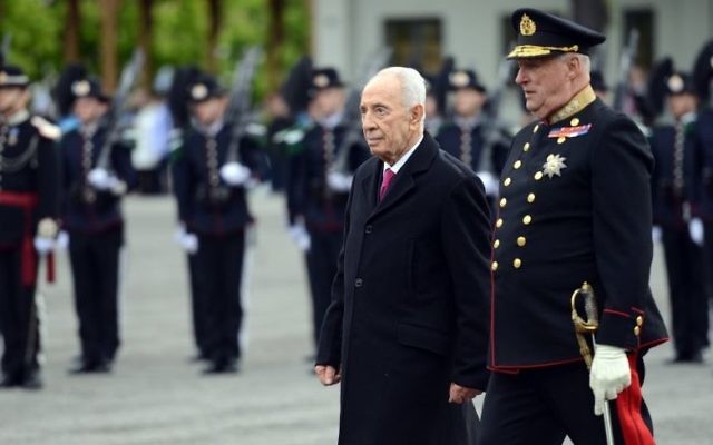 Shimon Peres à Oslo, en Norvège - 12 mai 2014 (Crédit : Haim Tzach/GPO)