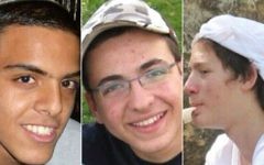 Les trois adolescents enlevés et assassinés près de Hébron le 12 juin 2014 : Eyal Yifrach, Gilad Shaar et Naftali Frenkel. (Crédit : autorisation)