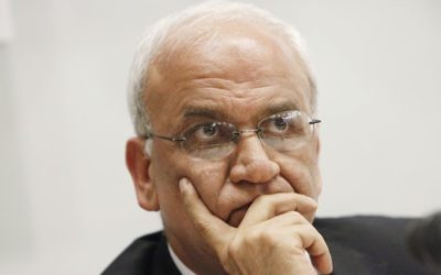 Saeb Erekat, secrétaire général de l'Organisation de la libération de la Palestine (OLP). (Crédit : Miriam Alster/Flash90)