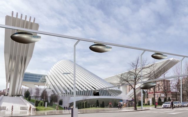 Une impression d'un artiste du SkyTran (Crédit : www.skytran.us) Une impression d'un artiste du SkyTran (Crédit : www.skytran.us)