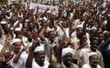 Des Soudanais protestent contre l'opération terrestre à Gaza - 18 juillet 2014 (cRÉDIT : AFP/EBRAHIM HAMID)