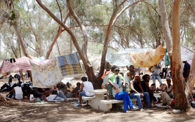 Des migrants africains au camp de Holot 
(Crédit : Flash 90)