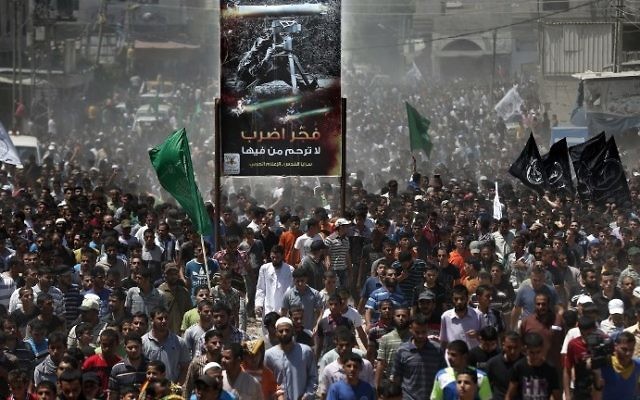 Funérailles des 3 chefs du Hamas tués lors par une frappe de Tsahal - 21 août 2014 (Crédit : AFP)