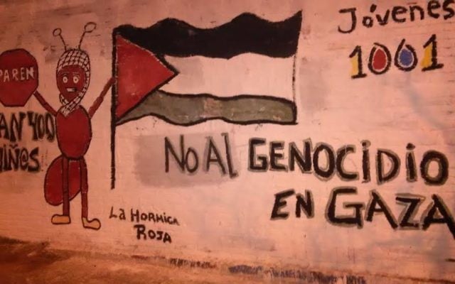 Le mur en Uruguay portant l'inscription anti-israélienne (Crédit : JTA)