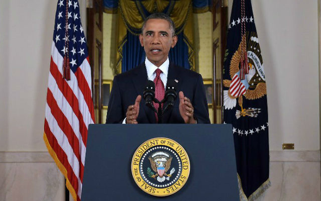 Le président américain lors de son discours le 10 septembre 2014 (Crédit : AFP/Saul Loeb/Pool) Le président américain lors de son discours le 10 septembre 2014 (Crédit : AFP/Saul Loeb/Pool)