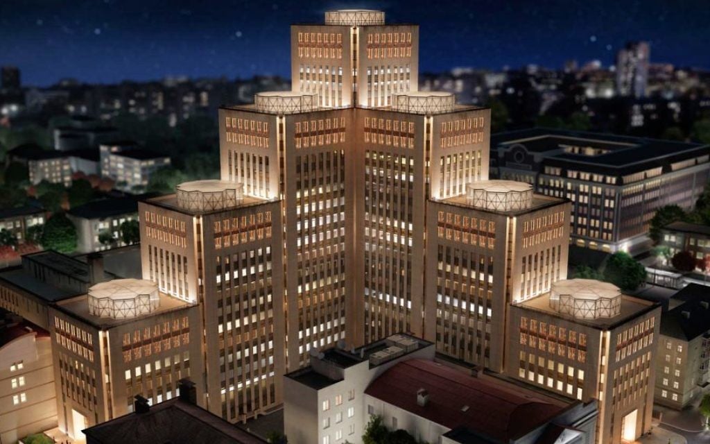 Un rendu du Centre Menorah à Dnepropetrovsk, Ukraine, qui serait le plus grand centre de la communauté juive en Europe. (Crédit : communauté juive de Dneproperovsk / JTA) Un rendu du Centre Menorah à Dnepropetrovsk, Ukraine, qui serait le plus grand centre de la communauté juive en Europe. (Crédit : communauté juive de Dneproperovsk / JTA)