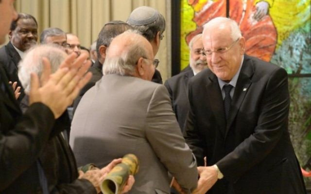 Le président Reuven Rivlin parle à une cérémonie marquant l'expulsion des Juifs des pays arabes - 30 novembre 2014. (Crédit : autorisation) Le président Reuven Rivlin parle à une cérémonie marquant l'expulsion des Juifs des pays arabes - 30 novembre 2014. (Crédit : autorisation)