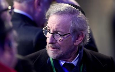 Steven Spielberg aux 70 ans de la libération du camp d'Auschwitz (Crédit : AFP)