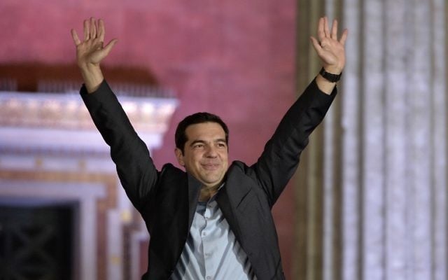 Alexis Tsipras, vainqueur des élections grecques le 25 janvier 2015 (Crédit : LOUISA GOULIAMAKI / AFP) Alexis Tsipras, vainqueur des élections grecques le 25 janvier 2015 (Crédit : LOUISA GOULIAMAKI / AFP)