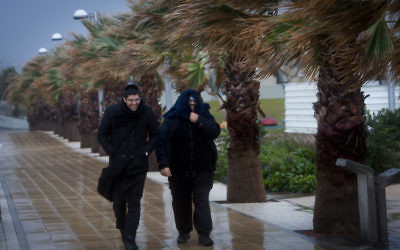 Des Juifs ultra-orthodoxes au port de Tel Aviv - 7 janvier 2015 (Crédit : Amir Lévy/Flash 90)
