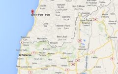 Capture d'écran de Google Maps montrant la ville de Tyr au Liban
