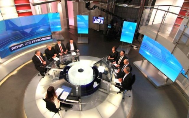 Israeli political party leaders gather at Channel 2 studios in the Neve Ilan near Jerusalem on February 26, 2015 for a televised debate. (Photo credit: Channel 2 News) Israeli political party leaders gather at Channel 2 studios in the Neve Ilan near Jerusalem on February 26, 2015 for a televised debate. (Photo credit: Channel 2 News)