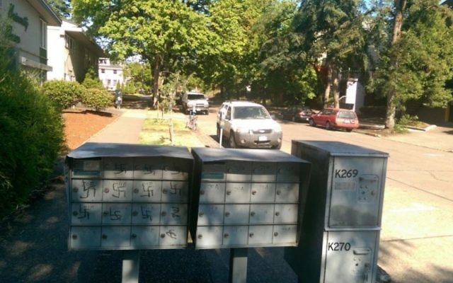 Mailboxes outside the AEPi house at the University of Oregon in Eugene were defaced with swastikas in July 2014 (photo courtesy: AEPi)