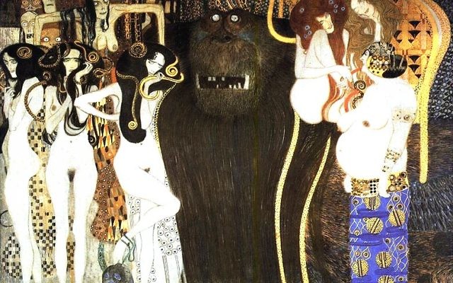 La 'frise de Beethoven' de Gustave Klimt (Crédit : de:Benutzer:Hans Bug/Domaine public)